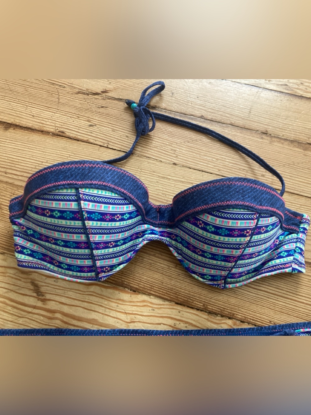 Heat Swimwear Navy Blue Multi-Color Bandeau Bikini Top